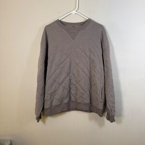 Backcountry Mens Quilted Crewneck Sweatshirt Taupe Gray Diamond Pattern Size L